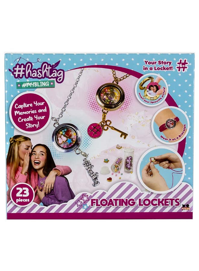 Hashtag Floating Locket DIY Jewelry Kit – Create 23 Personalized Lockets with Charms, Beads & Necklaces for Girls (Age 6+) - Image 1