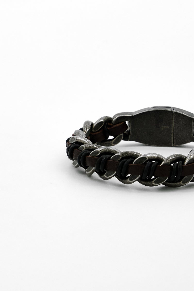 POLICE Men Fashionable Leather Shock Chain Bracelet, Brown - Image 4