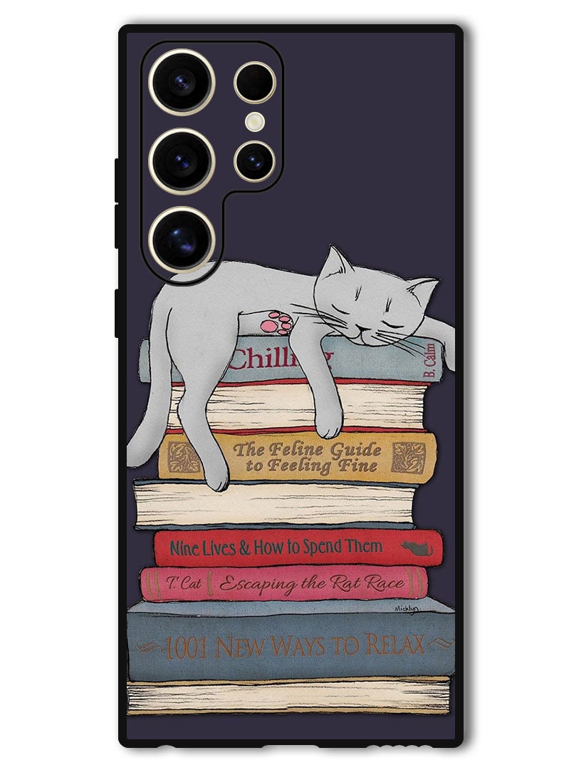 Theodor Protective Case Anti Scratch Shock Proof Bumper Cover For Samsung Galaxy S24 Ultra Cat With Books - Image 1