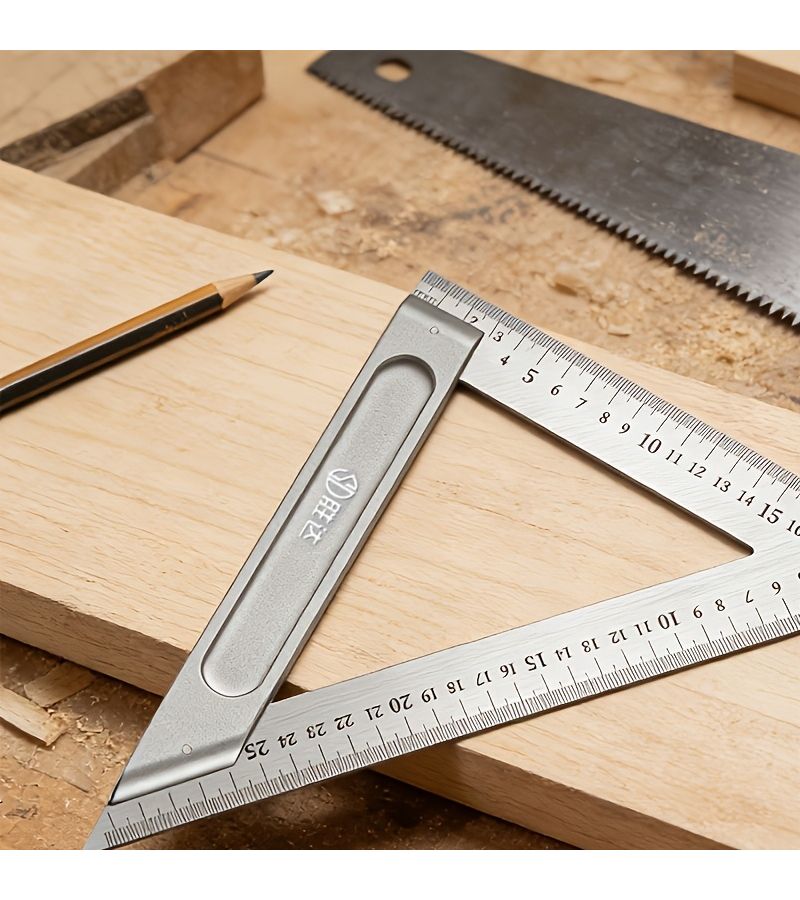 Heavy Duty Stainless Steel Triangle Ruler 150mm 90 And 45 Degree Precision Square With Laser Etched Scale Aluminum Alloy Base For Woodworking Carpentry And DIY - Image 2
