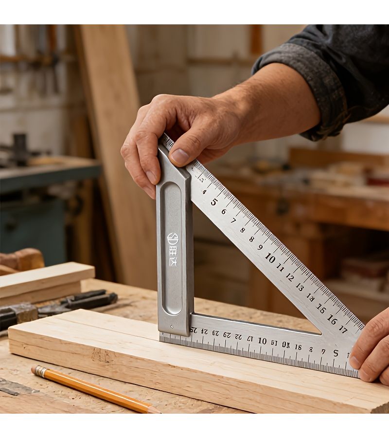 Heavy Duty Stainless Steel Triangle Ruler 150mm 90 And 45 Degree Precision Square With Laser Etched Scale Aluminum Alloy Base For Woodworking Carpentry And DIY - Image 1