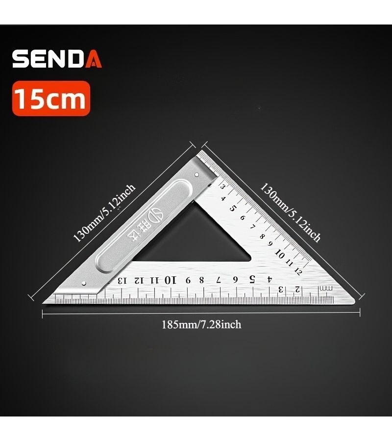 Heavy Duty Stainless Steel Triangle Ruler 150mm 90 And 45 Degree Precision Square With Laser Etched Scale Aluminum Alloy Base For Woodworking Carpentry And DIY - Image 4