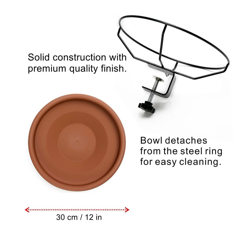 Hanizi Bird Bath Deck Mounted Bowl 12 Inches, Balcony Railing Birdbaths Unheated, Bird Bath Fence Clamp Detachable - Image 3