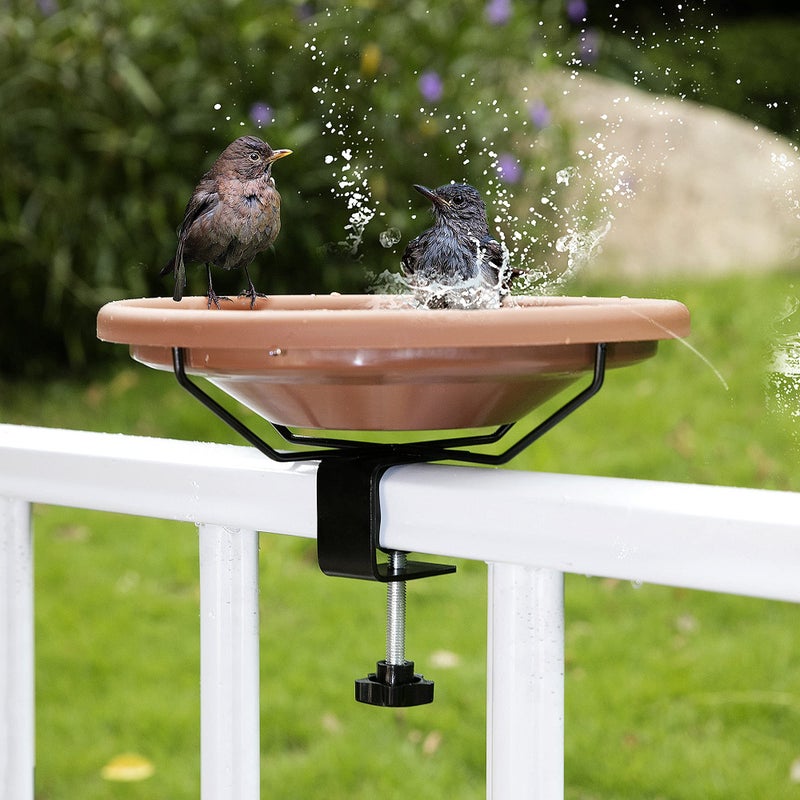 Hanizi Bird Bath Deck Mounted Bowl 12 Inches, Balcony Railing Birdbaths Unheated, Bird Bath Fence Clamp Detachable - Image 2