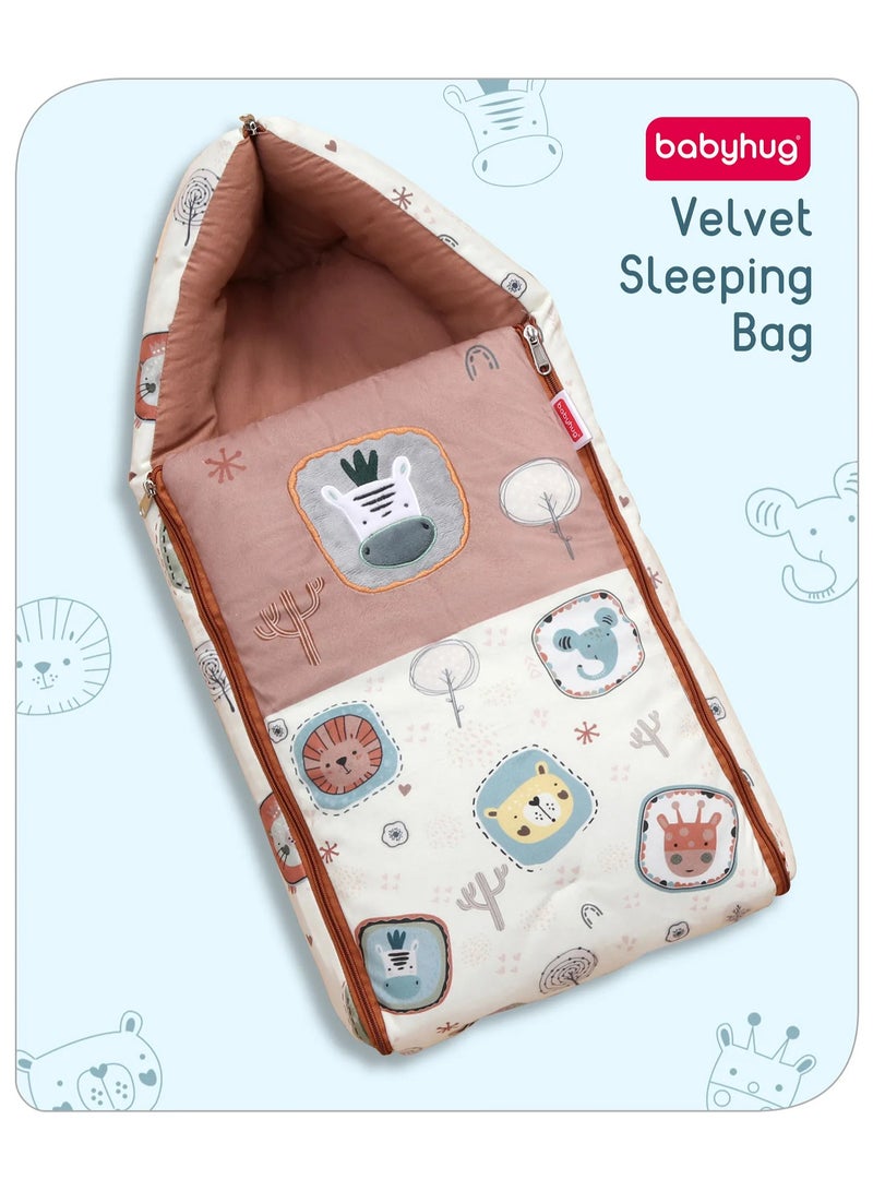 Babyhug Velvet Sleeping Bag Animal Faces Print