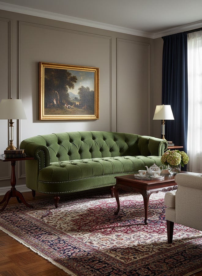 HomeJoyz | Royal EssenceEase Sofa - Velvet Fabric - Olive - 220x80x85cm - Swedish Wood - Royal Essence - Image 1