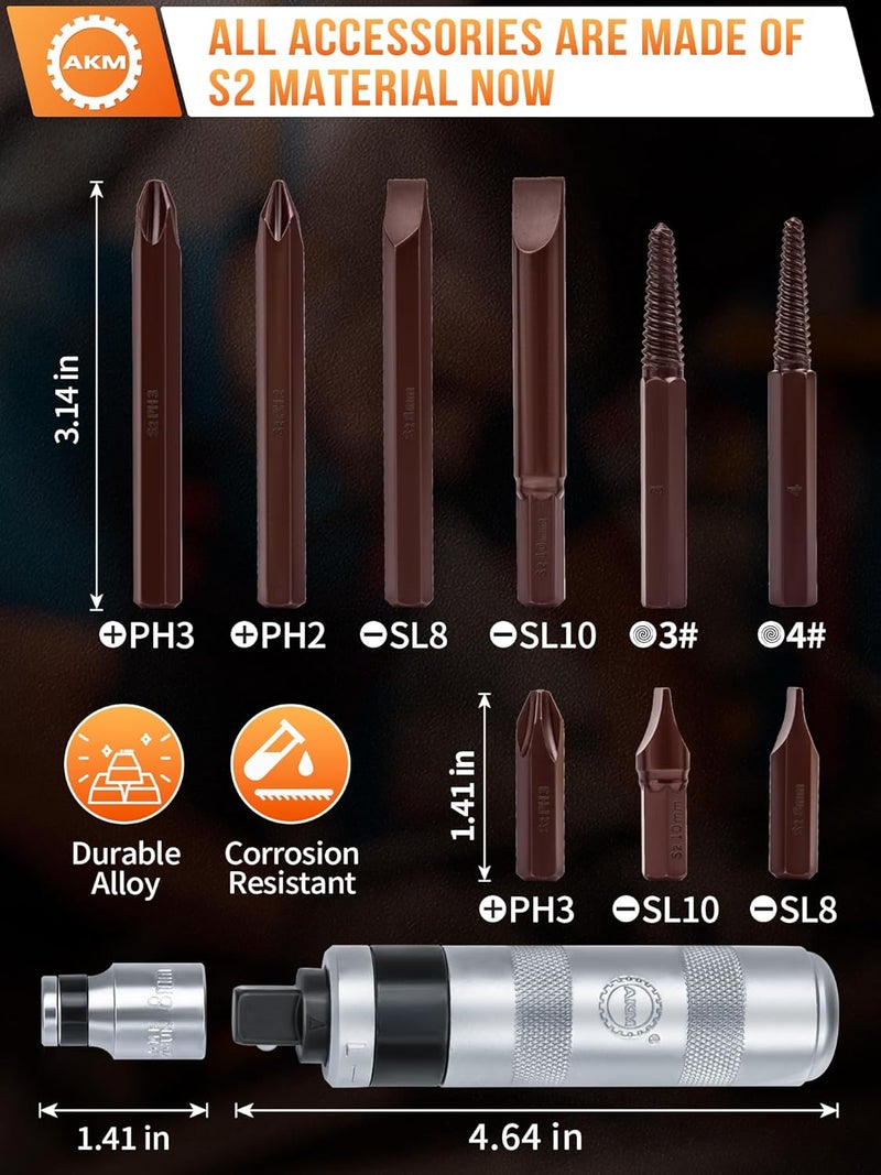 AKM مجموعة مفكات براغي يدوية عكسية مقاس 1/2 بوصة، مكونة من 12 قطعة، مصنوعة من فولاذ S2، أكثر متانة، لفك المثبتات الصدئة أو البراغي المجمدة - Image 2