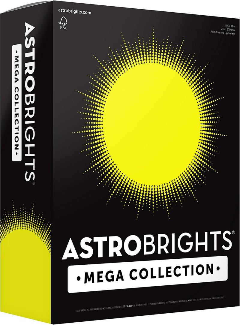 Astrobrights Mega Collection, Colored Cardstock, Neon Yellow, 320 Sheets, 65 lb/176 gsm, 8.5" x 11" - MORE SHEETS! (91699) - Image 1