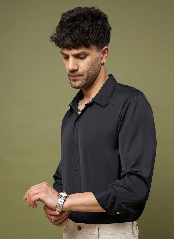 Mascln Sassafras Black Satin Relaxed Fit Shirt for Men - Image 4