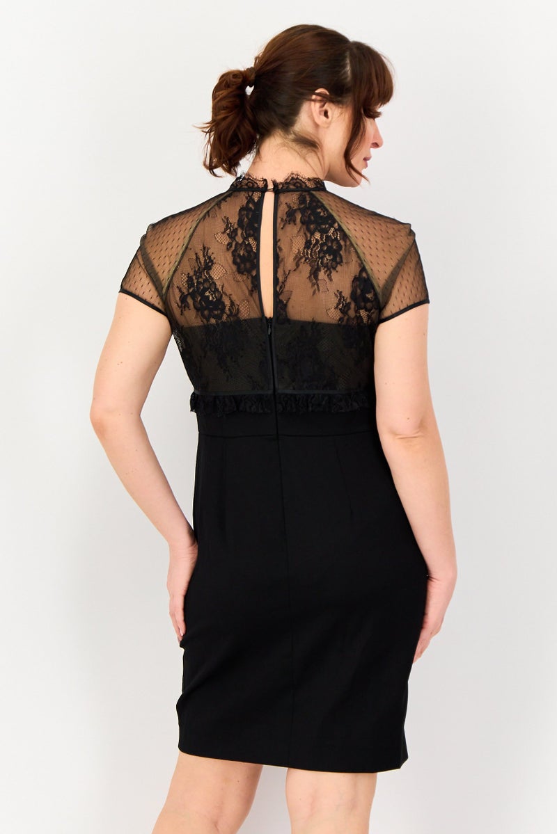 SELECTED Women Lace Mini Dress, Black - Image 3