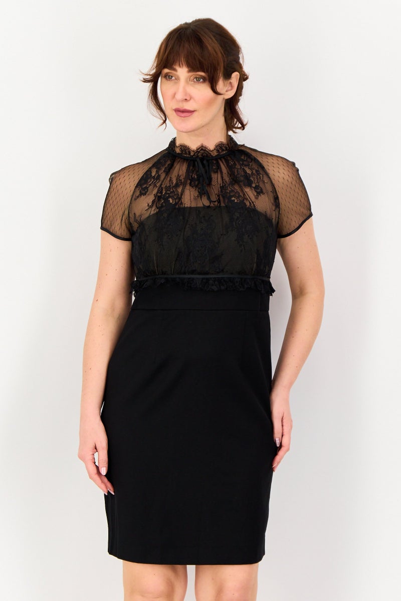 SELECTED Women Lace Mini Dress, Black - Image 1