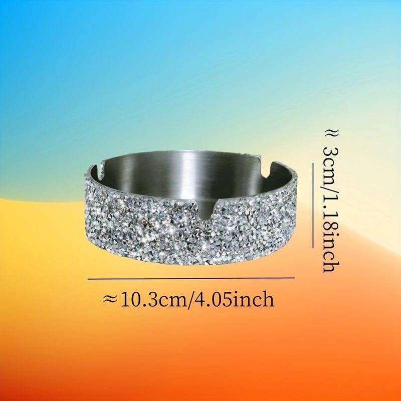 Luxurious Large Stainless Steel Ashtray with Rhinestones Elegant Multi Functional Home Office Decor Accent Perfect Gift for Couples Friends and Family 1 Count - Image 3