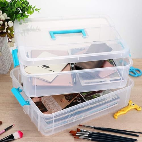 Larocia plastic boxes for Storage transparent, Space Saving Organiser with Lid Portable & Stackable for Jewelry, Beads, Crochet, Sewing, Scrapbooking DIY Craft (Blue, 2 - Layer) - Image 5