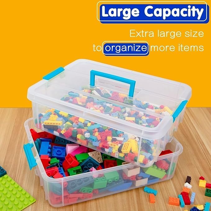 Larocia plastic boxes for Storage transparent, Space Saving Organiser with Lid Portable & Stackable for Jewelry, Beads, Crochet, Sewing, Scrapbooking DIY Craft (Blue, 2 - Layer) - Image 2