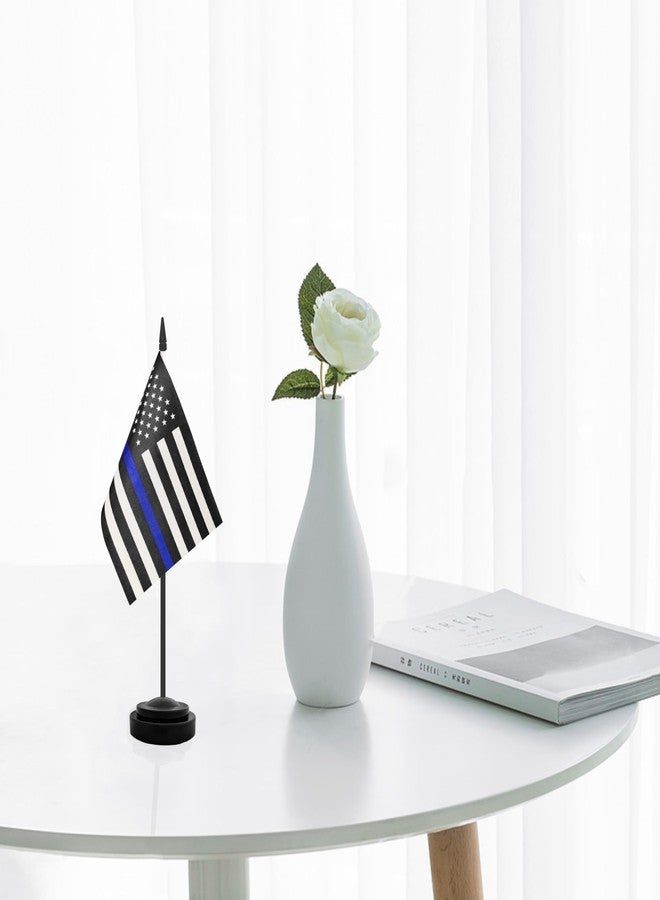 TrendPow USA Thin Blue Line Police Desk Flag, 2 Pack American Policeman Table Office Flags, Small Mini Desktop Flag With 12" Solid Black Pole, Black Base, Police Celebration Event, Desk Decoration (Blue Line) - Image 5