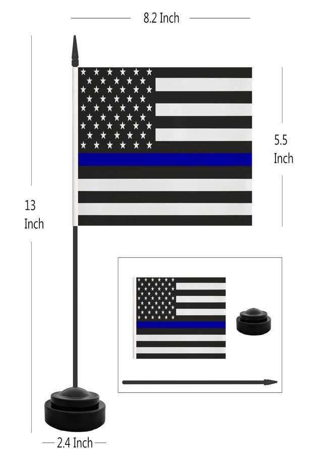 TrendPow USA Thin Blue Line Police Desk Flag, 2 Pack American Policeman Table Office Flags, Small Mini Desktop Flag With 12" Solid Black Pole, Black Base, Police Celebration Event, Desk Decoration (Blue Line) - Image 2