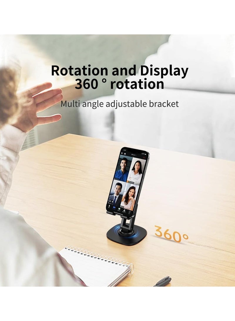 360 درجة الدوار سطح المكتب الهاتف المحمول قوس, قابل للطي مكتب سطح المكتب الهاتف الوقوف, يستخدم لتسجيل الفيديو, قابل للتعديل السفر الهاتف المحمول الوقوف, مناسبة لجميع الهواتف الذكية, أسود - Image 3