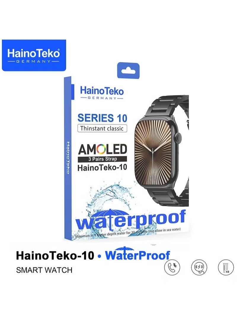 Haino Teko-10 Smartwatch for Men with AMOLED Display, Waterproof Design, Voice Assistant, Social App Alerts & 3 Interchangeable Straps – Premium Fitness Watch (Black) - Image 2
