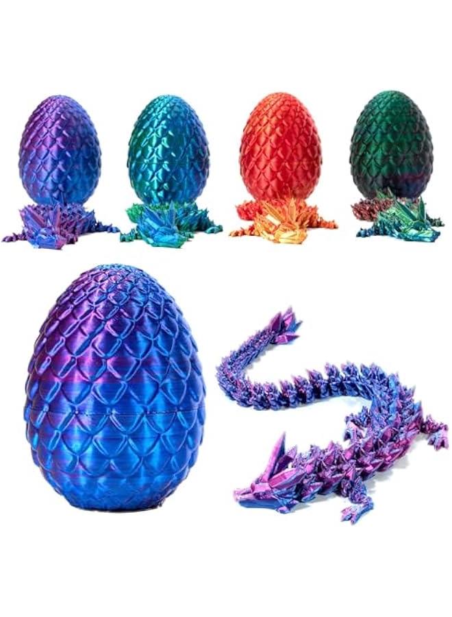 3D Printed Dragon in Eggs, Adults Fidget Toys for Autism ADHD, Posable Flexible Crystal Articulated Dragon Toys (Laser Purple) - Image 1
