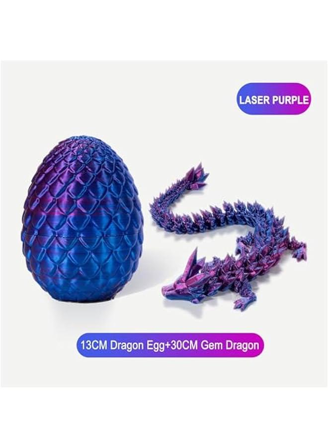 3D Printed Dragon in Eggs, Adults Fidget Toys for Autism ADHD, Posable Flexible Crystal Articulated Dragon Toys (Laser Purple) - Image 2