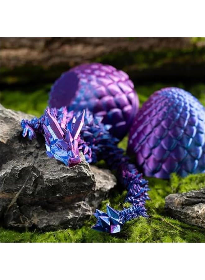3D Printed Dragon in Eggs, Adults Fidget Toys for Autism ADHD, Posable Flexible Crystal Articulated Dragon Toys (Laser Purple) - Image 3