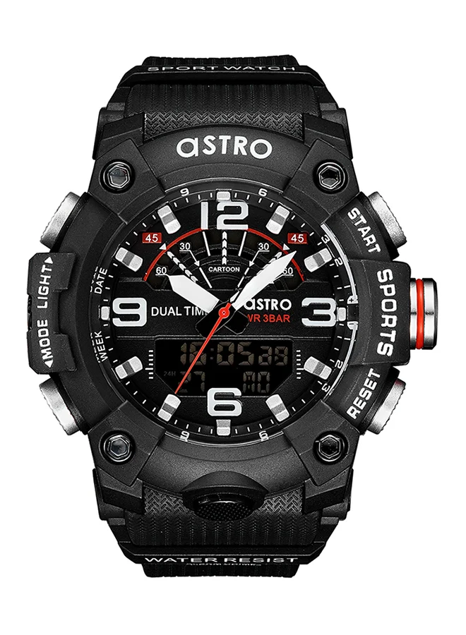 أسترو Astro Kids Quartz Movement Watch, Analog-Digital Display and Polyurethane Strap - A21809-PPBB, Black