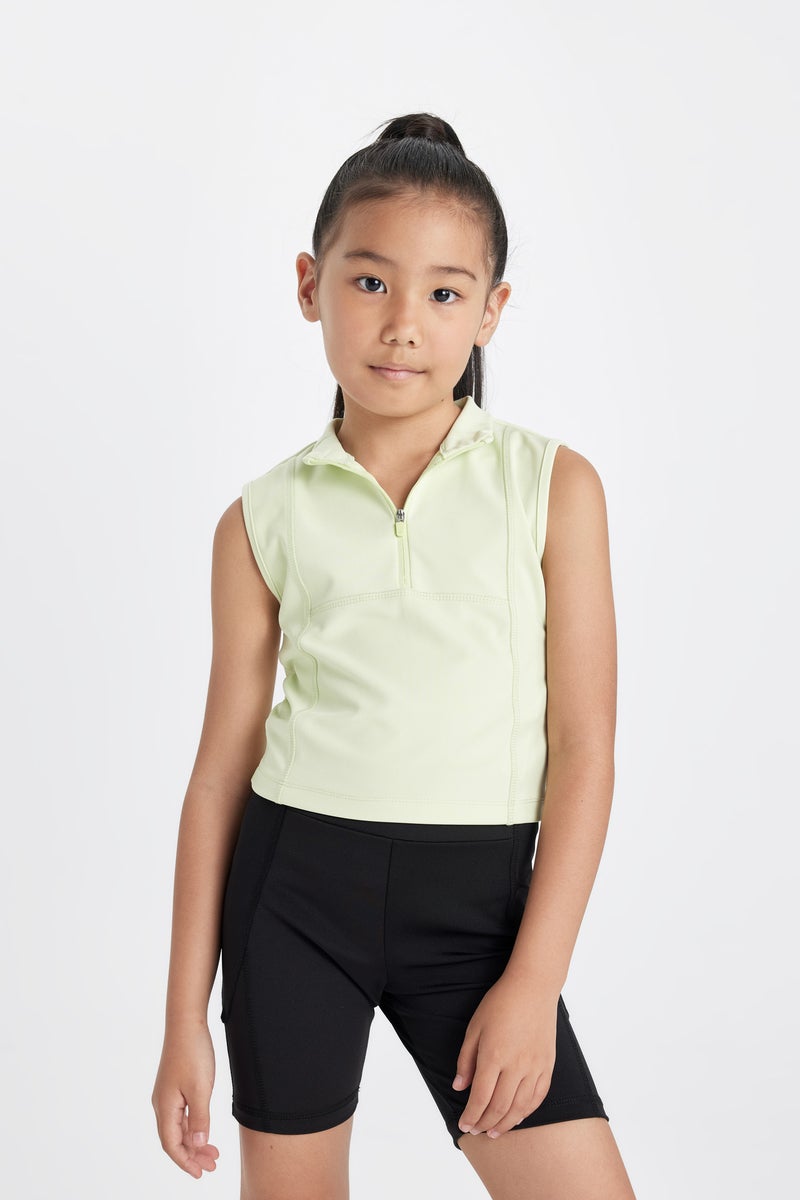DeFacto Girl Slim Fit Polo Neck Basic Sleeveless T-Shirt - Image 1