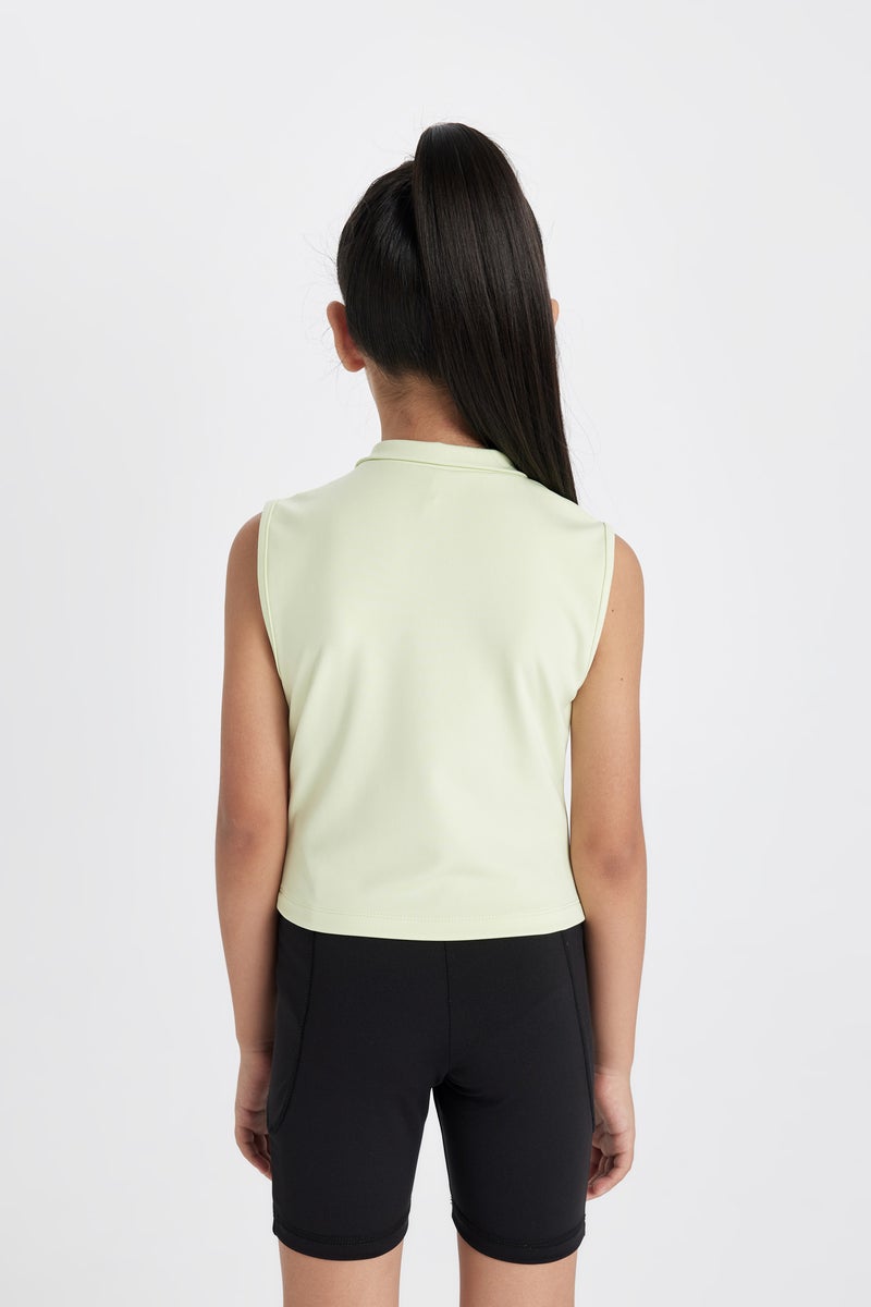 DeFacto Girl Slim Fit Polo Neck Basic Sleeveless T-Shirt - Image 3