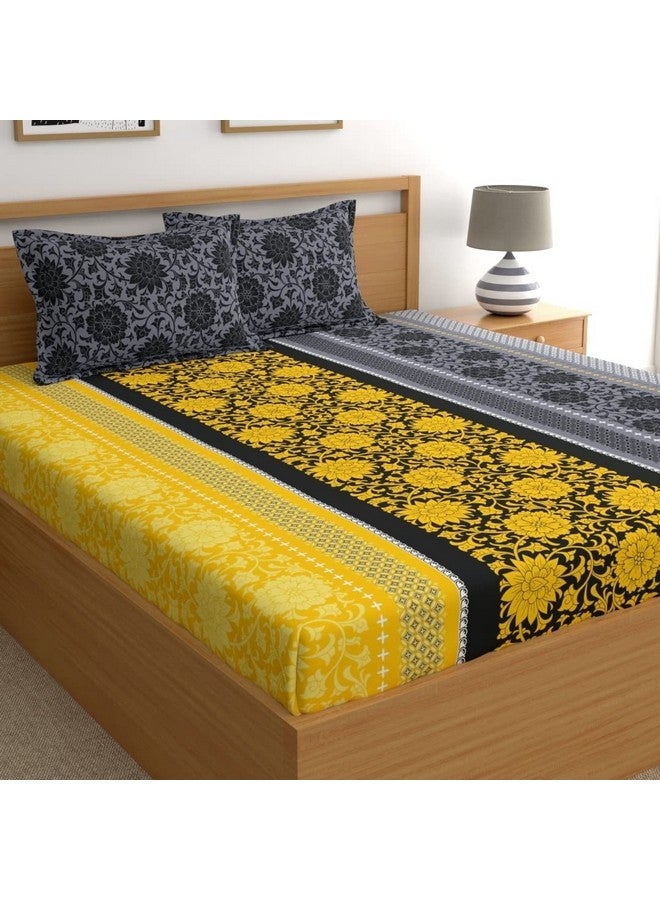 Dreamscape Microfiber Resistant Double Bedsheet with 2 Pillow Covers, 140TC, Yellow (Size 87 x 94 inches) - Image 1