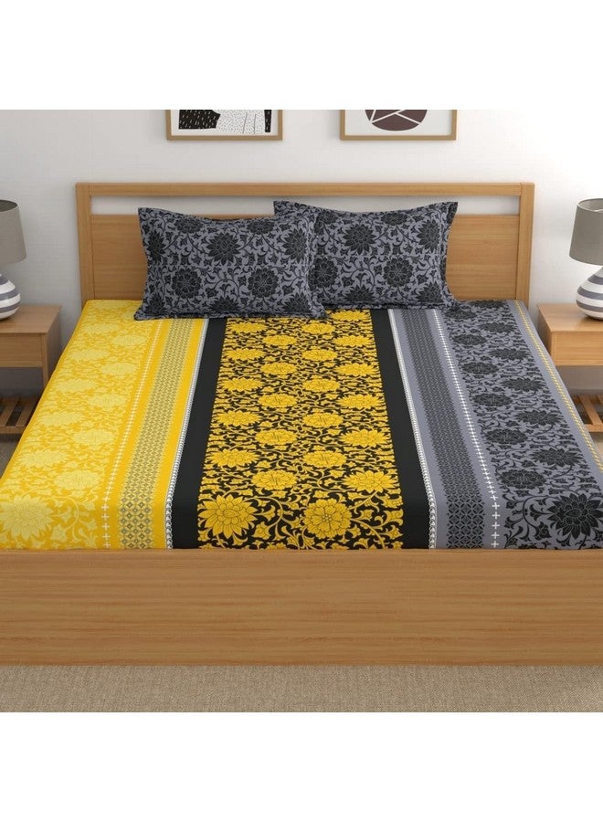 Dreamscape Microfiber Resistant Double Bedsheet with 2 Pillow Covers, 140TC, Yellow (Size 87 x 94 inches) - Image 2