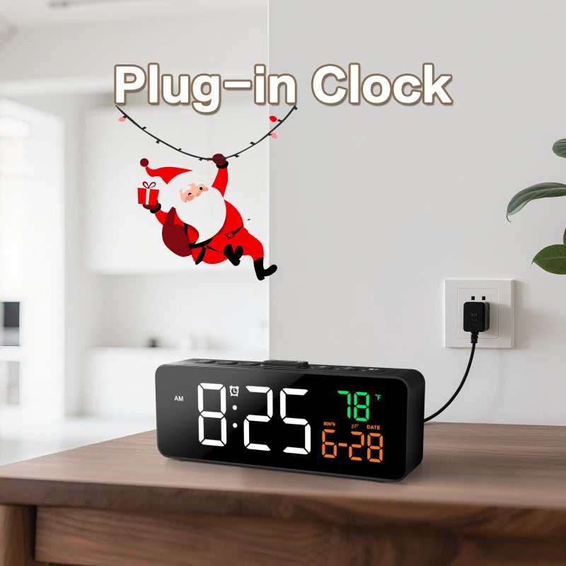 Netzu 3-in-1 Digital Clocks for Living Room with Temperature, Date & Time Display - 4 Levels Birghtness, 3 Volumes, Small & Compact Plug-in Alarm Clock for Bedroom, Office (Black) - Image 3