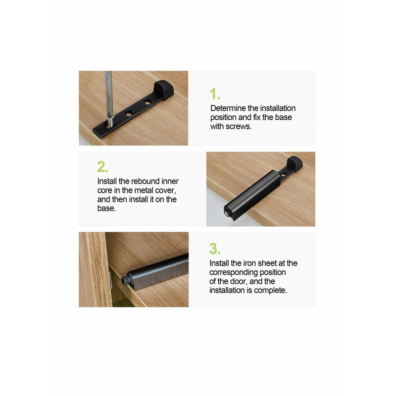 SOLARAE قفل لمسة مغناطيسية، قفل باب مغناطيسي للدفع لفتح القفل، إغلاق خزانة مغناطيسي قابل للتعديل، قفل إطلاق، مخمد لخزانة الملابس (6 قطع باللون الأسود) - Image 5