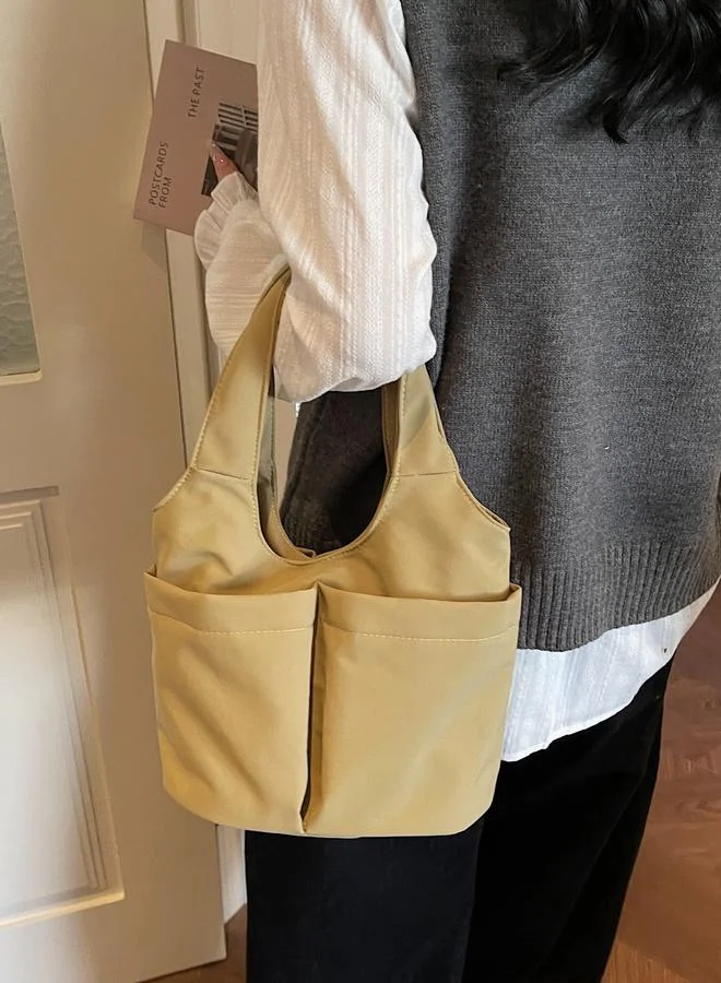 Take Two Beige Shoulder Bag with Button Closure