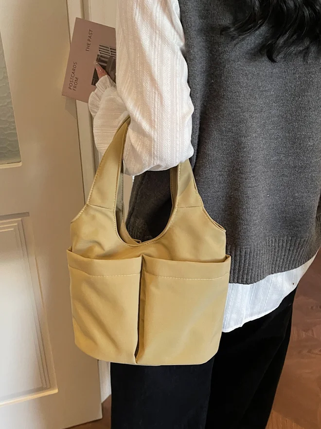 Styli Beige Shoulder Bag with Button Closure