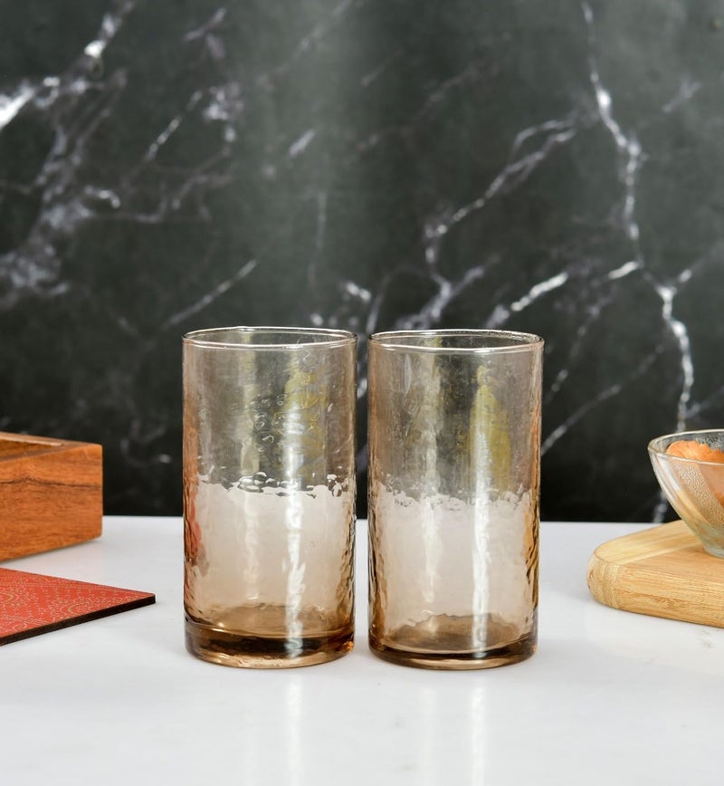OGGN Elegant Brown Water Glass Set of 2 Premium Drinking Glasses for Water Juice Cocktails and Beverages Durable Stylish Glassware for Everyday Use or Special Occasions - Image 1