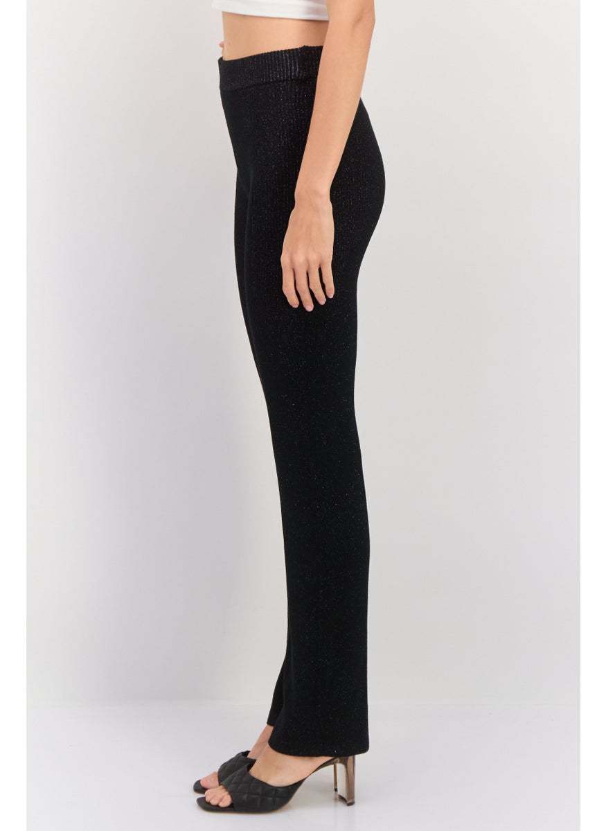 ESPRIT Women Regular Fit Knitted Straight Leg Pants, Black  - Image 3