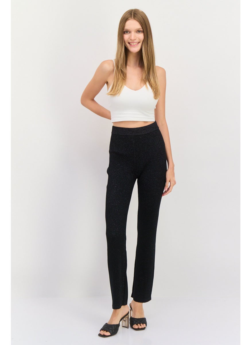 ESPRIT Women Regular Fit Knitted Straight Leg Pants, Black  - Image 2