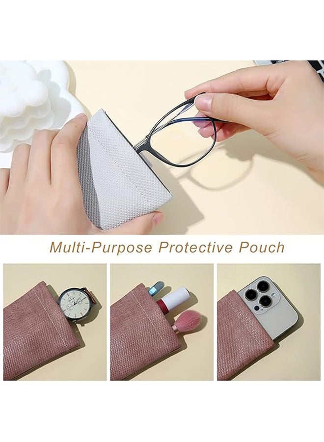 3 Pack Soft Glasses Case Pouch Bag, Leather Travel Sunglass Case Squeeze Top Eyeglass Case With Hanging Loop - Image 2