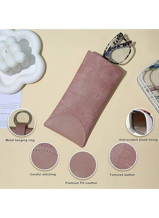3 Pack Soft Glasses Case Pouch Bag, Leather Travel Sunglass Case Squeeze Top Eyeglass Case With Hanging Loop - Image 4