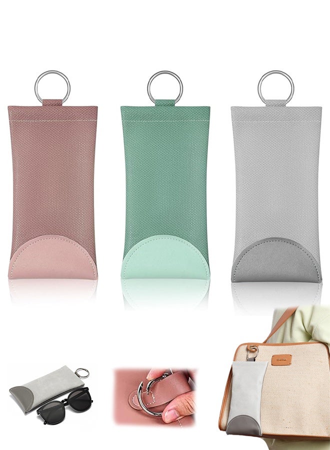 3 Pack Soft Glasses Case Pouch Bag, Leather Travel Sunglass Case Squeeze Top Eyeglass Case With Hanging Loop - Image 1