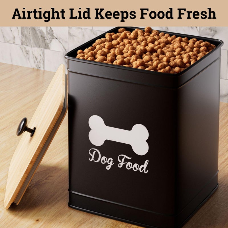 HB Design Co. Dog Food Container Airtight 5-7 lb (25 Cup) Capacity - Cute Airtight Dog Food Storage Container with Bamboo Lid & Sturdy Metal Handle - Black Metal Kibble Storage Bin for Dogs up to 50 lbs - Pet Jar - Image 4
