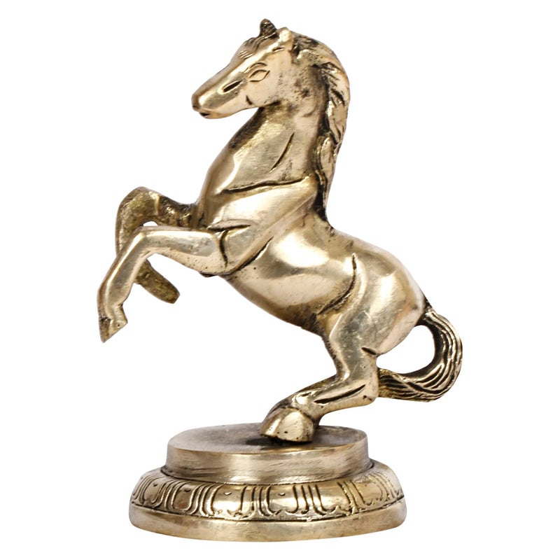 ARTVARKO Brass Horse With Uplifted Legs Standing Horse Tableware Showpiece Home Decor Running Horse Vastu Wall Showpiece Statue Animals 12 X 10 X 6 Cm Gold Animal - Image 3
