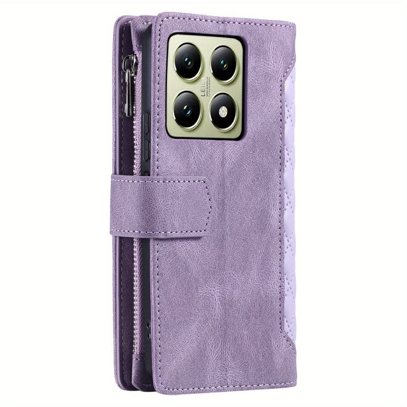 Zippered Purple Faux Leather Wallet Phone Case With Stand For Xiaomi Poco F6 Pro - Image 5