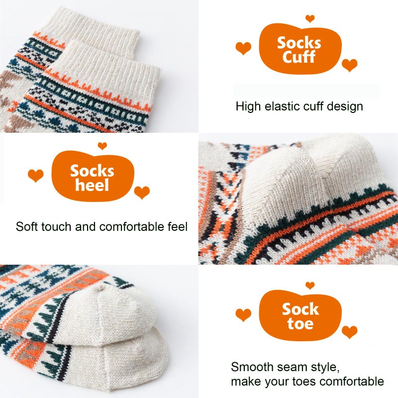 ICEIVY Womens Socks 5 Pair Wool Warm Cotton Thick Vintage Casual Winter Cabin Crew Fuzzy Socks Ideal Gifts - Image 2