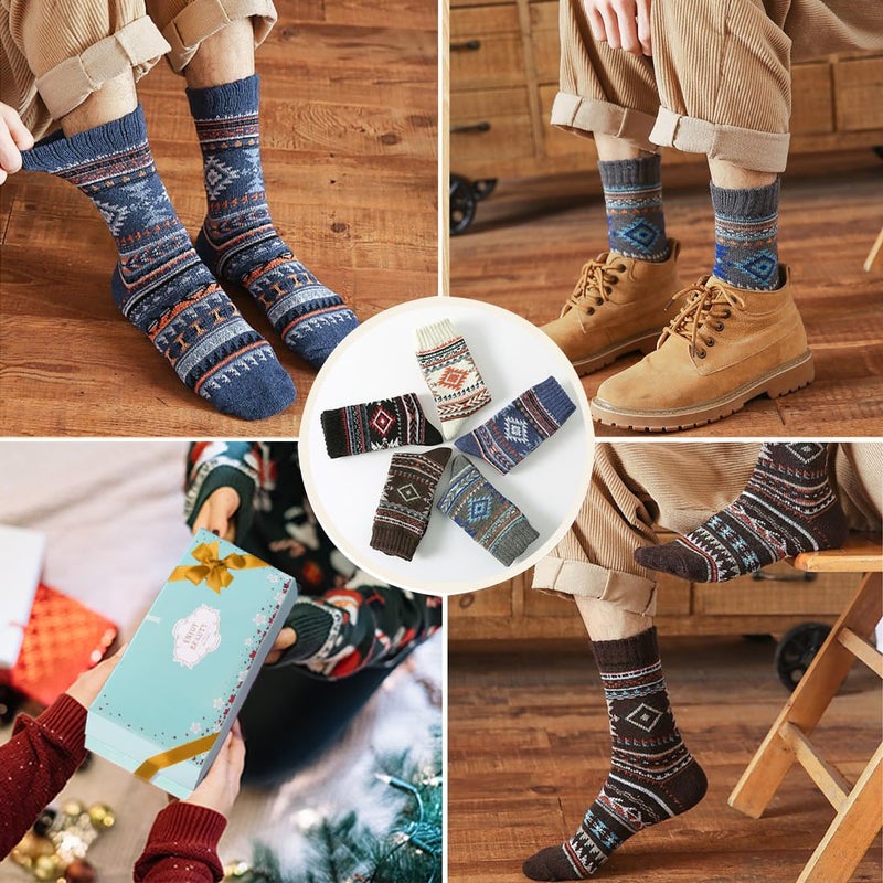 ICEIVY Womens Socks 5 Pair Wool Warm Cotton Thick Vintage Casual Winter Cabin Crew Fuzzy Socks Ideal Gifts - Image 5