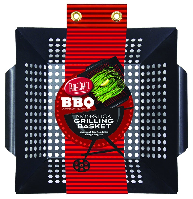 TableCraft BBQ Nonstick Square Grilling Basket with Steel Handle SmallMedium Black
