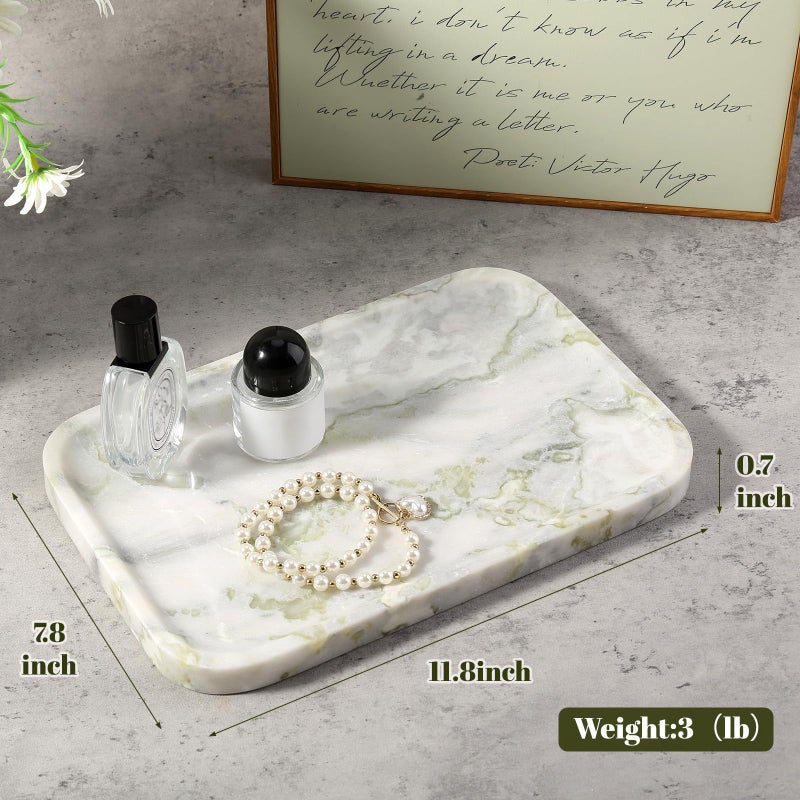 Karibiber Luxury Marble Vanity Tray, Bathroom Tray Countertop, Bianco Marble/Stone, Home Decorative Dresser Organizer, Storage for Kitchen Sink, Perfume Jewelry Holder(Green&White) - Image 4