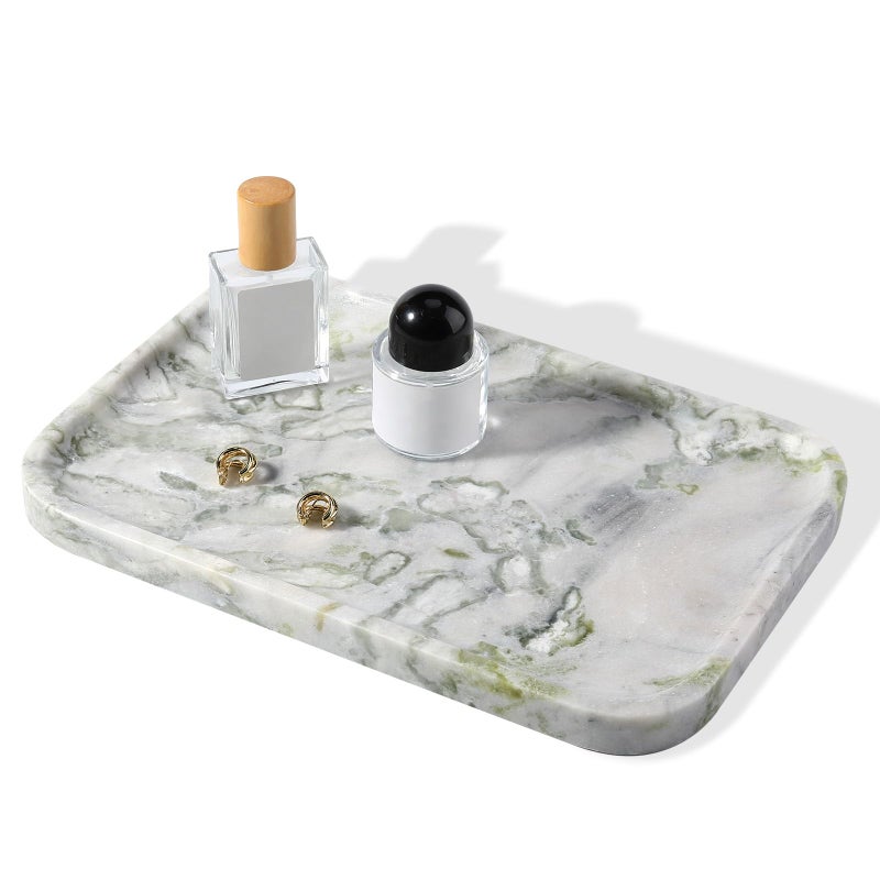 Karibiber Luxury Marble Vanity Tray, Bathroom Tray Countertop, Bianco Marble/Stone, Home Decorative Dresser Organizer, Storage for Kitchen Sink, Perfume Jewelry Holder(Green&White) - Image 1