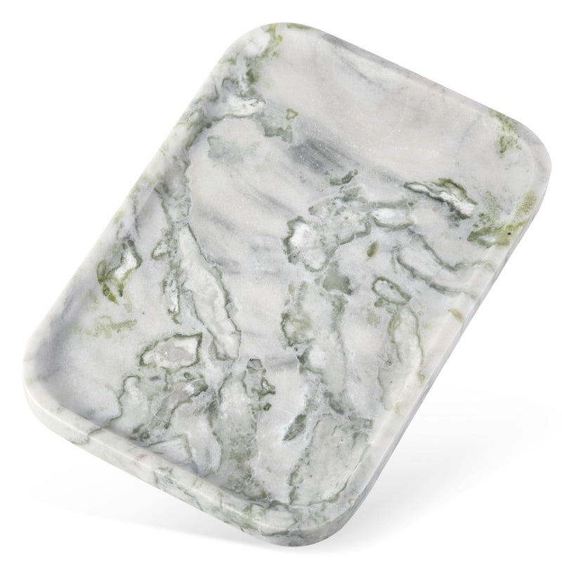 Karibiber Luxury Marble Vanity Tray, Bathroom Tray Countertop, Bianco Marble/Stone, Home Decorative Dresser Organizer, Storage for Kitchen Sink, Perfume Jewelry Holder(Green&White) - Image 3