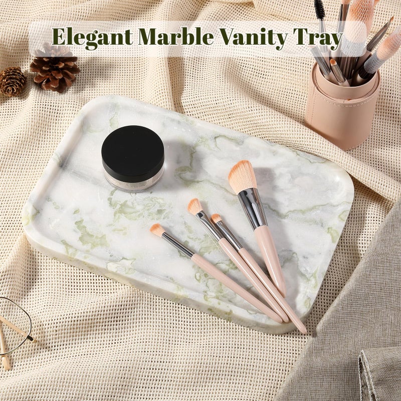 Karibiber Luxury Marble Vanity Tray, Bathroom Tray Countertop, Bianco Marble/Stone, Home Decorative Dresser Organizer, Storage for Kitchen Sink, Perfume Jewelry Holder(Green&White) - Image 5